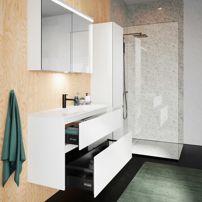 burgbad Lin20 Waschtischunterschrank mit Mineralguss-Waschtisch 102 cm, 2 Auszüge