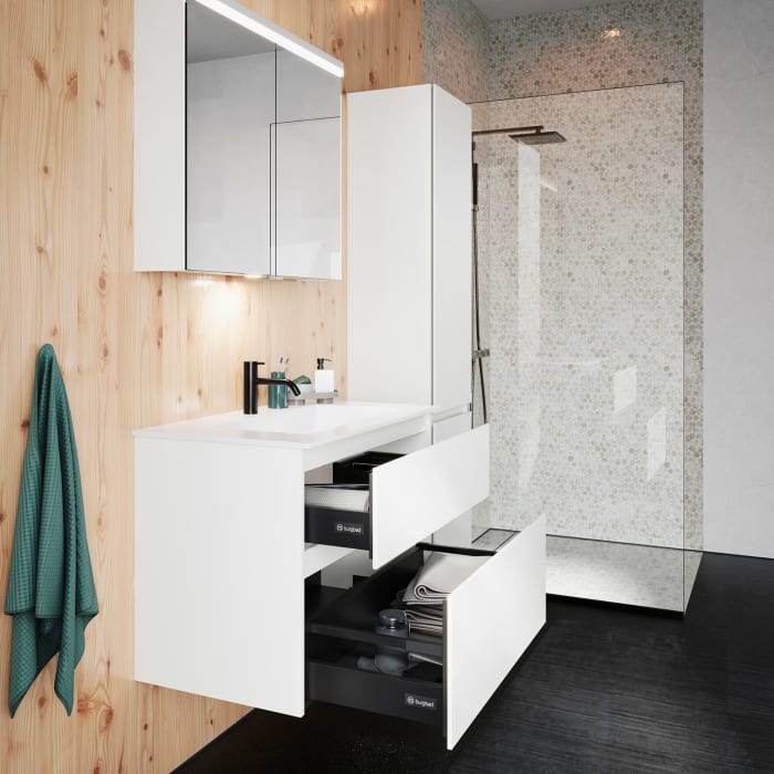 burgbad Lin20 Waschtischunterschrank mit Mineralguss-Waschtisch 82 cm, 2 Auszüge