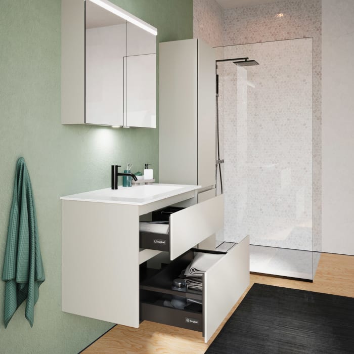 burgbad Lin20 Waschtischunterschrank mit Mineralguss-Waschtisch 82 cm, 2 Auszüge