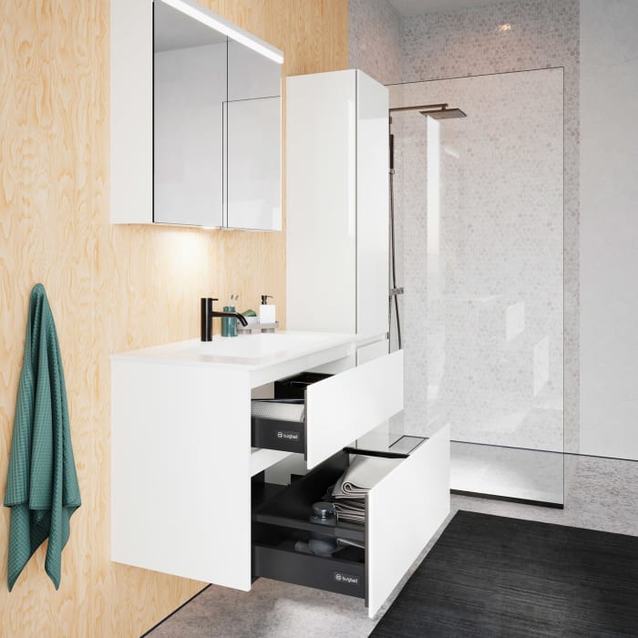 burgbad Lin20 Waschtischunterschrank mit Mineralguss-Waschtisch 82 cm, 2 Auszüge