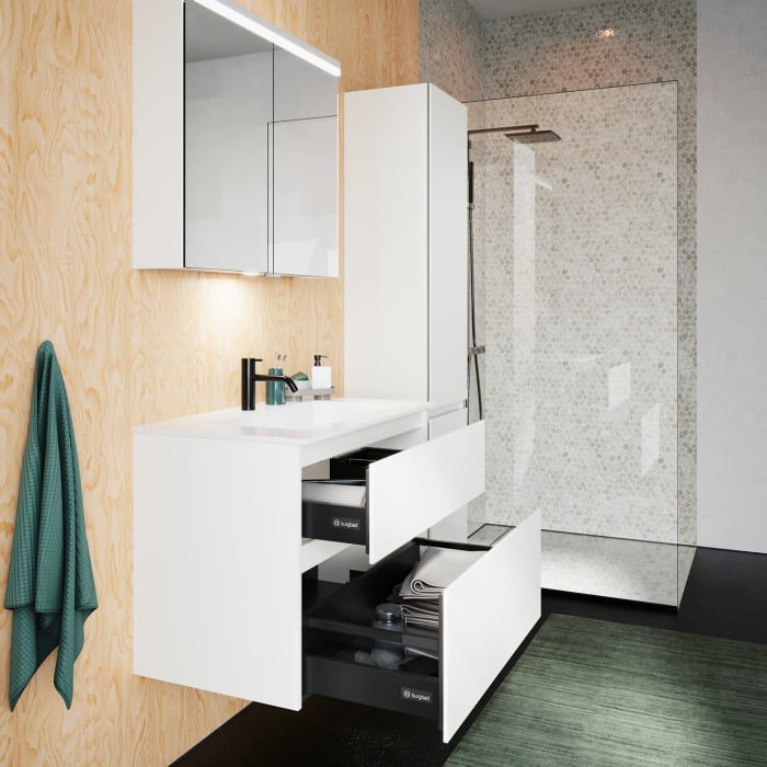 burgbad Lin20 Waschtischunterschrank mit Mineralguss-Waschtisch 82 cm, 2 Auszüge