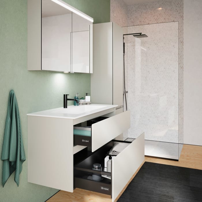 burgbad Lin20 Waschtischunterschrank mit Mineralguss-Waschtisch 102 cm, 2 Auszüge