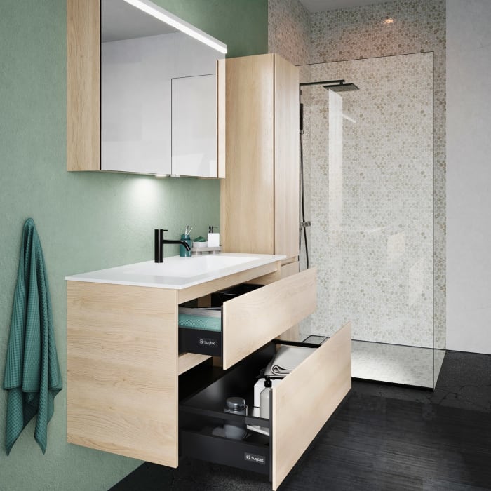 burgbad Lin20 Waschtischunterschrank mit Mineralguss-Waschtisch 102 cm, 2 Auszüge