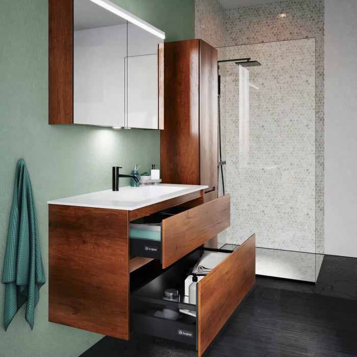 burgbad Lin20 Waschtischunterschrank mit Mineralguss-Waschtisch 102 cm, 2 Auszüge