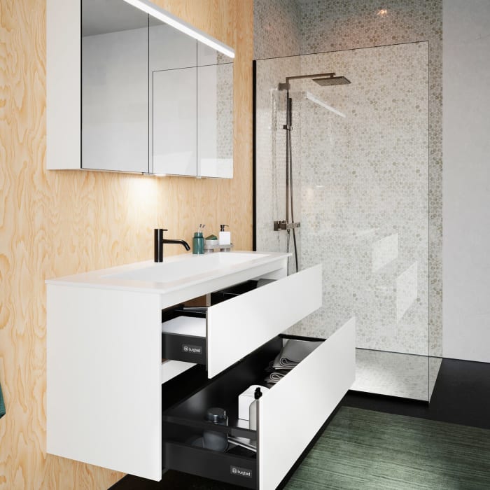 burgbad Lin20 Waschtischunterschrank mit Mineralguss-Waschtisch 122 cm, 2 Auszüge