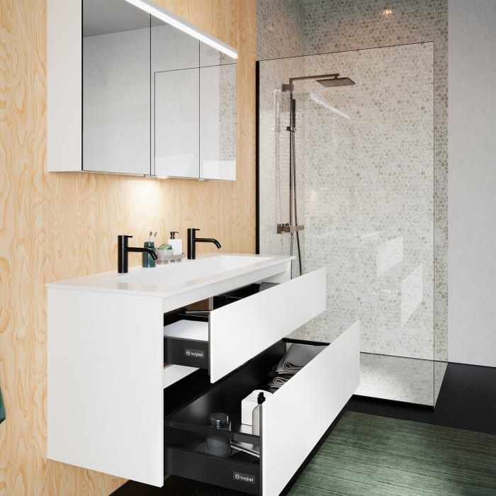 burgbad Lin20 Waschtischunterschrank mit Mineralguss-Waschtisch 122 cm, 2 Auszüge