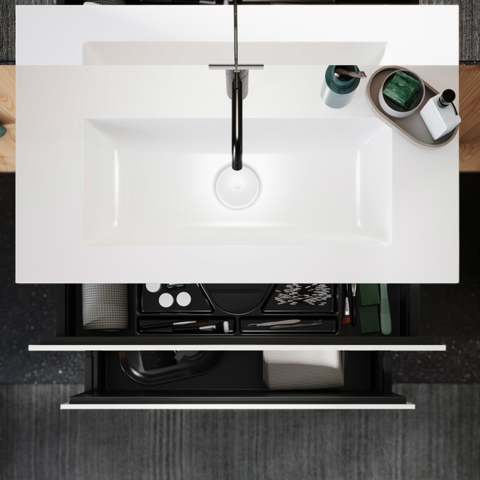 burgbad Lin20 Waschtischunterschrank mit Mineralguss-Waschtisch 82 cm, 2 Auszüge