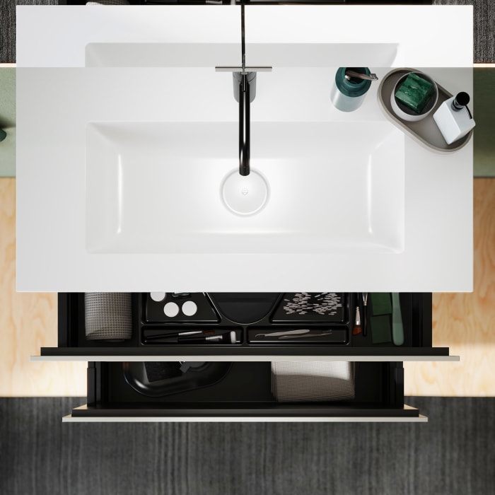 burgbad Lin20 Waschtischunterschrank mit Mineralguss-Waschtisch 82 cm, 2 Auszüge