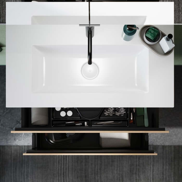 burgbad Lin20 Waschtischunterschrank mit Mineralguss-Waschtisch 82 cm, 2 Auszüge