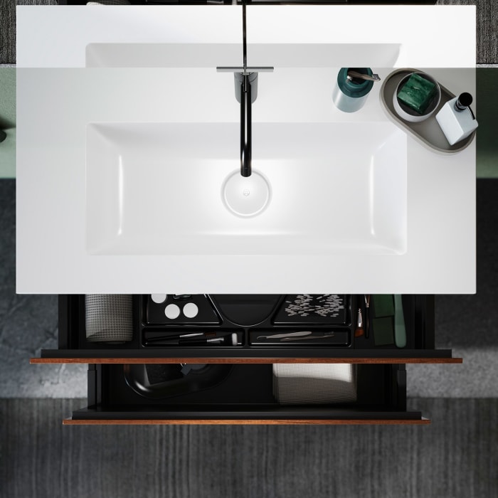 burgbad Lin20 Waschtischunterschrank mit Mineralguss-Waschtisch 82 cm, 2 Auszüge