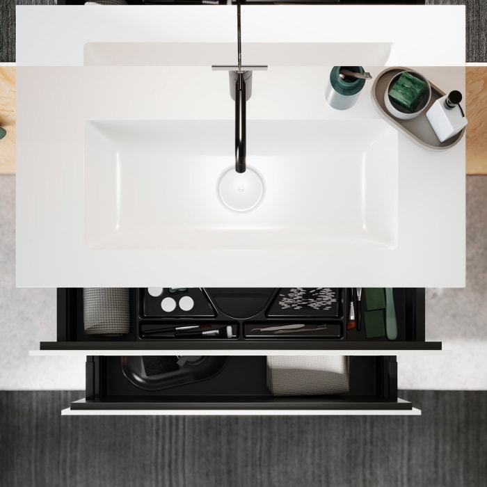 burgbad Lin20 Waschtischunterschrank mit Mineralguss-Waschtisch 82 cm, 2 Auszüge