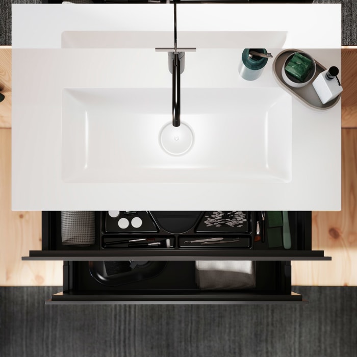 burgbad Lin20 Waschtischunterschrank mit Mineralguss-Waschtisch 82 cm, 2 Auszüge