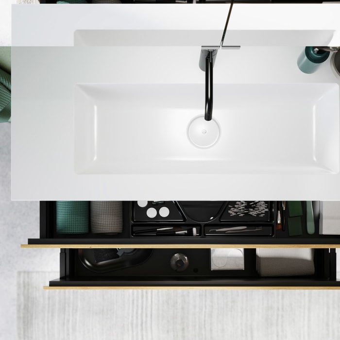 burgbad Lin20 Waschtischunterschrank mit Mineralguss-Waschtisch 102 cm, 2 Auszüge