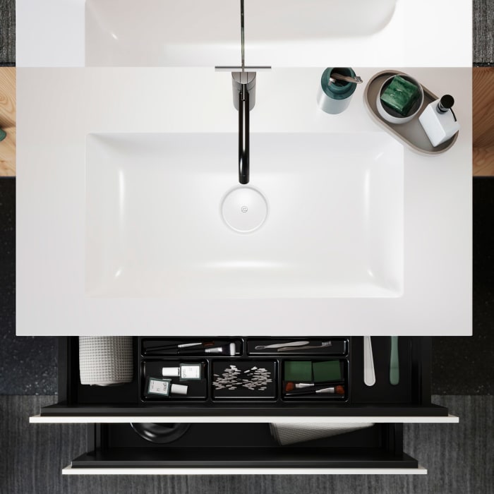 burgbad Lin20 Waschtischunterschrank mit Mineralguss-Waschtisch 82 cm, 2 Auszüge