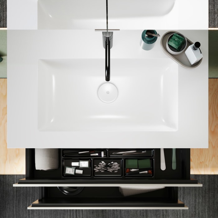 burgbad Lin20 Waschtischunterschrank mit Mineralguss-Waschtisch 82 cm, 2 Auszüge