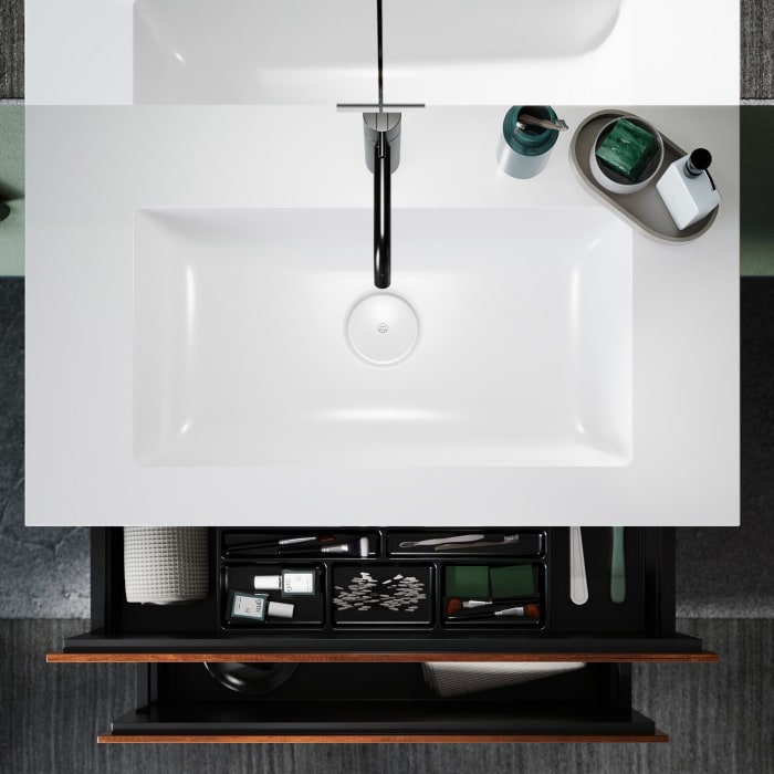 burgbad Lin20 Waschtischunterschrank mit Mineralguss-Waschtisch 82 cm, 2 Auszüge