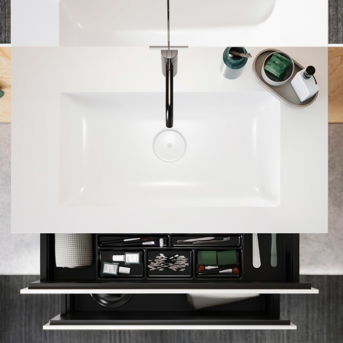 burgbad Lin20 Waschtischunterschrank mit Mineralguss-Waschtisch 82 cm, 2 Auszüge