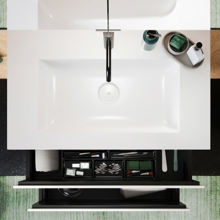 burgbad Lin20 Waschtischunterschrank mit Mineralguss-Waschtisch 82 cm, 2 Auszüge