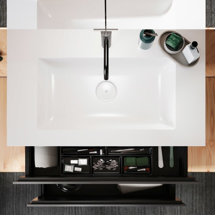 burgbad Lin20 Waschtischunterschrank mit Mineralguss-Waschtisch 82 cm, 2 Auszüge