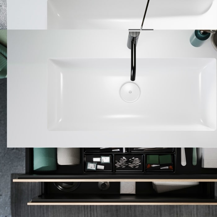 burgbad Lin20 Waschtischunterschrank mit Mineralguss-Waschtisch 102 cm, 2 Auszüge