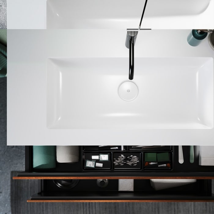 burgbad Lin20 Waschtischunterschrank mit Mineralguss-Waschtisch 102 cm, 2 Auszüge