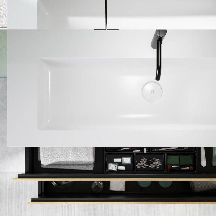 burgbad Lin20 Waschtischunterschrank mit Mineralguss-Waschtisch 122 cm, 2 Auszüge