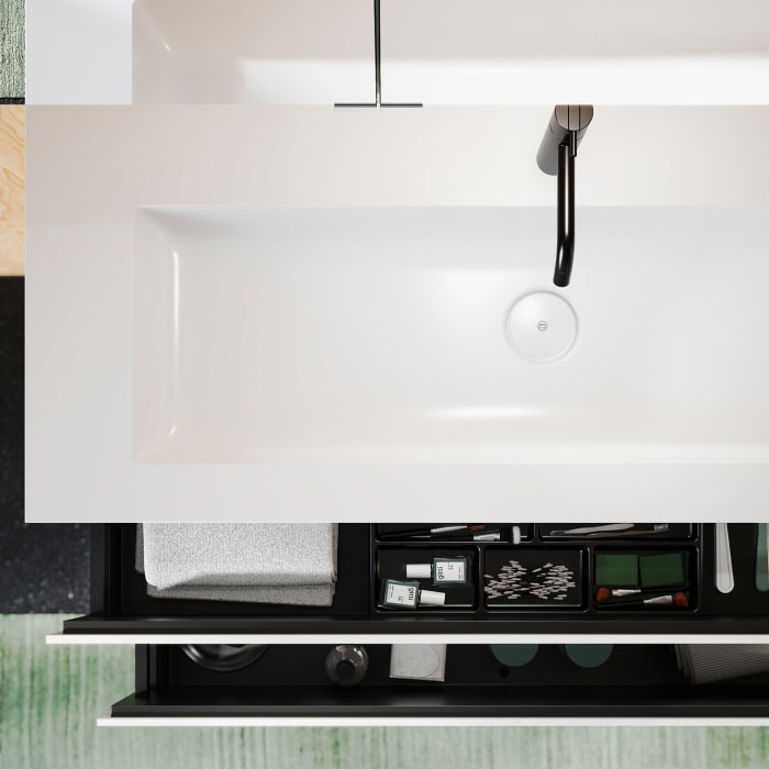 burgbad Lin20 Waschtischunterschrank mit Mineralguss-Waschtisch 122 cm, 2 Auszüge