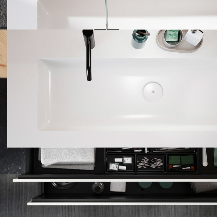 burgbad Lin20 Waschtischunterschrank mit Mineralguss-Waschtisch 122 cm, 2 Auszüge