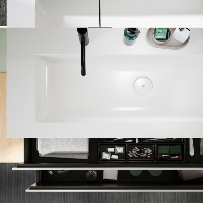 burgbad Lin20 Waschtischunterschrank mit Mineralguss-Waschtisch 122 cm, 2 Auszüge