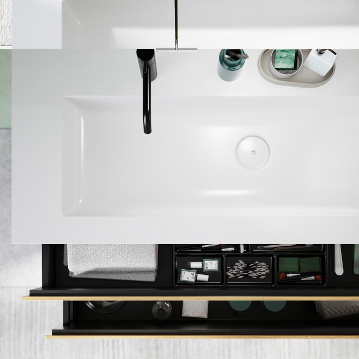 burgbad Lin20 Waschtischunterschrank mit Mineralguss-Waschtisch 122 cm, 2 Auszüge