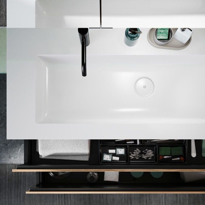 burgbad Lin20 Waschtischunterschrank mit Mineralguss-Waschtisch 122 cm, 2 Auszüge