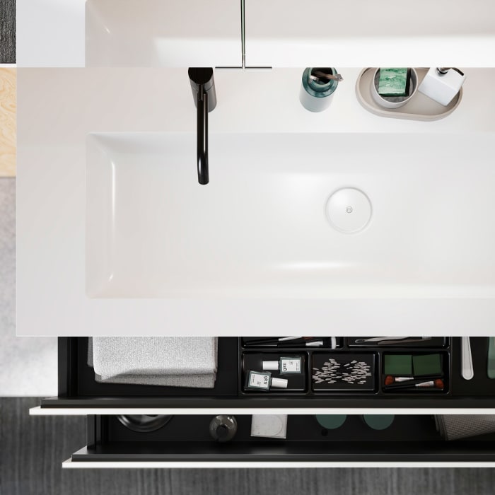 burgbad Lin20 Waschtischunterschrank mit Mineralguss-Waschtisch 122 cm, 2 Auszüge