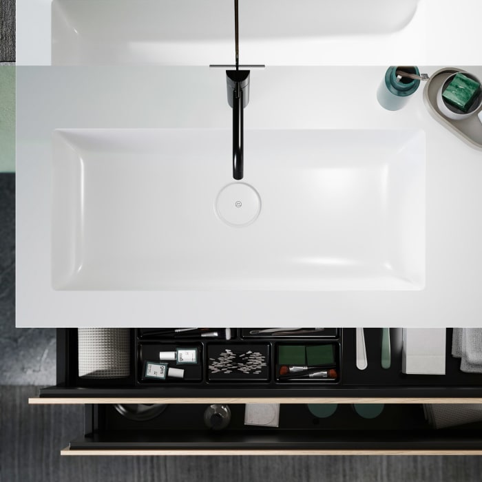 burgbad Lin20 Waschtischunterschrank mit Mineralguss-Waschtisch 122 cm, 2 Auszüge, links