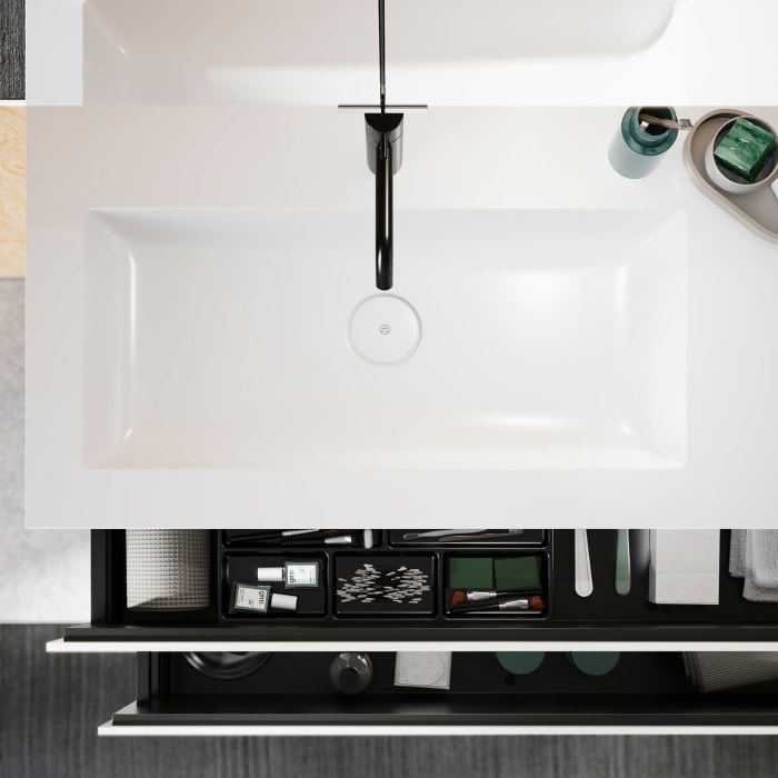 burgbad Lin20 Waschtischunterschrank mit Mineralguss-Waschtisch 122 cm, 2 Auszüge, links