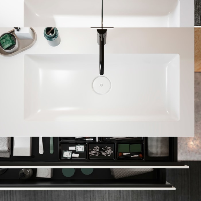 burgbad Lin20 Waschtischunterschrank mit Mineralguss-Waschtisch 122 cm, 2 Auszüge, rechts