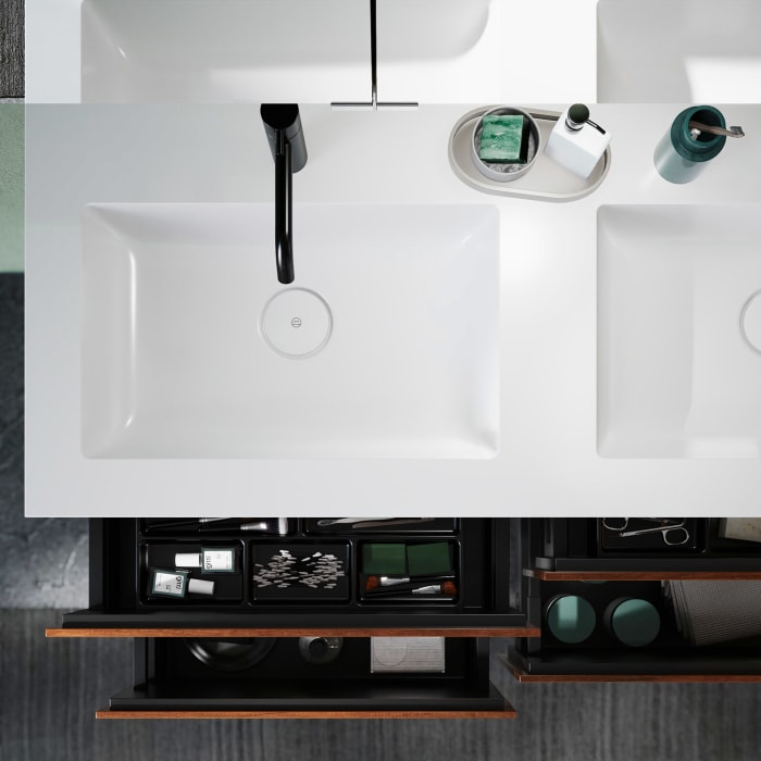 burgbad Lin20 Waschtischunterschrank mit Mineralguss-Doppelwaschtisch 122 cm, 4 Auszüge, links und rechts