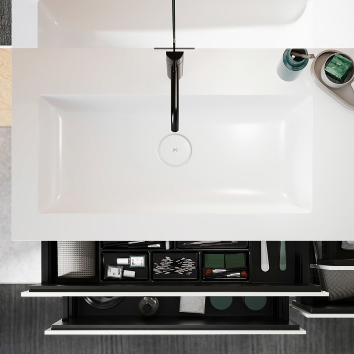 burgbad Lin20 Waschtischunterschrank mit Mineralguss-Waschtisch 122 cm, 4 Auszüge, links