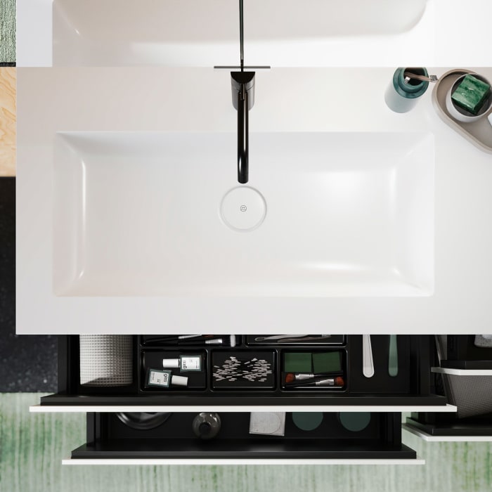 burgbad Lin20 Waschtischunterschrank mit Mineralguss-Waschtisch 122 cm, 4 Auszüge, links