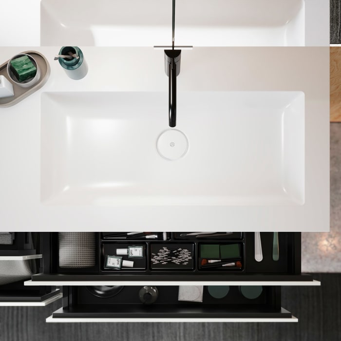 burgbad Lin20 Waschtischunterschrank mit Mineralguss-Waschtisch 122 cm, 4 Auszüge, rechts