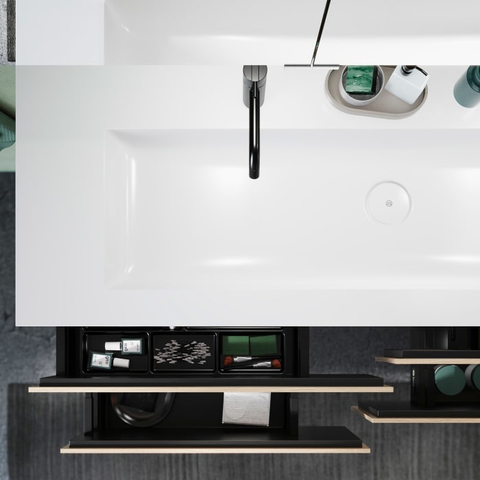 burgbad Lin20 Waschtischunterschrank mit Mineralguss-Waschtisch 142 cm, 4 Auszüge