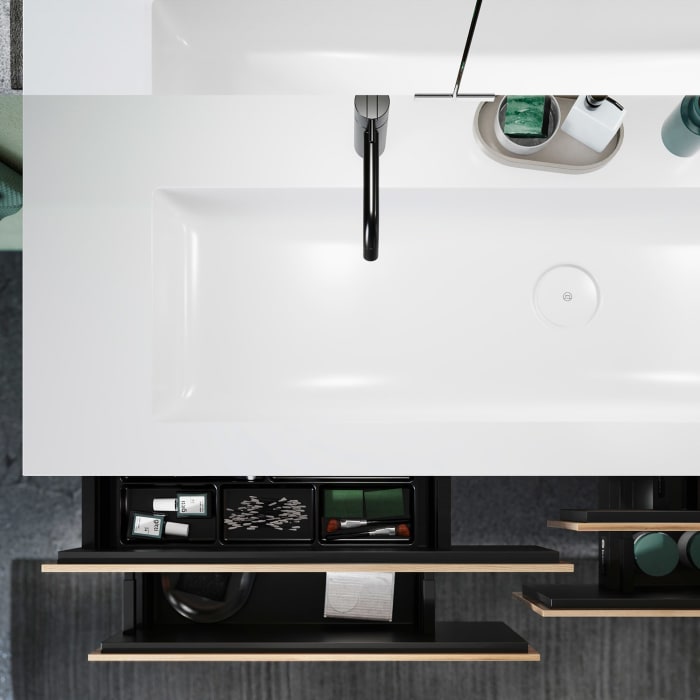 burgbad Lin20 Waschtischunterschrank mit Mineralguss-Waschtisch 142 cm, 4 Auszüge