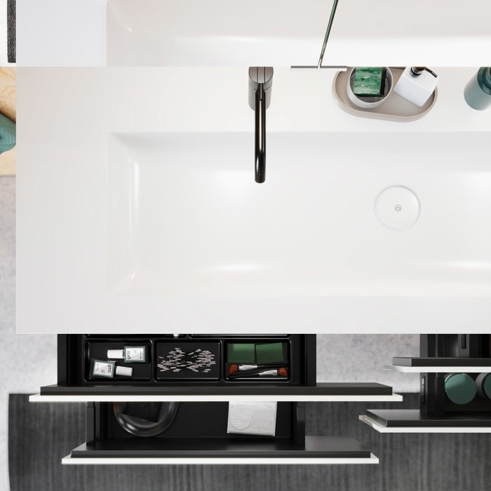 burgbad Lin20 Waschtischunterschrank mit Mineralguss-Waschtisch 142 cm, 4 Auszüge