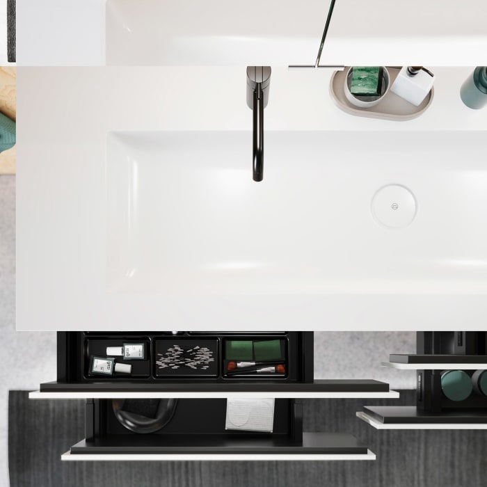 burgbad Lin20 Waschtischunterschrank mit Mineralguss-Waschtisch 142 cm, 4 Auszüge