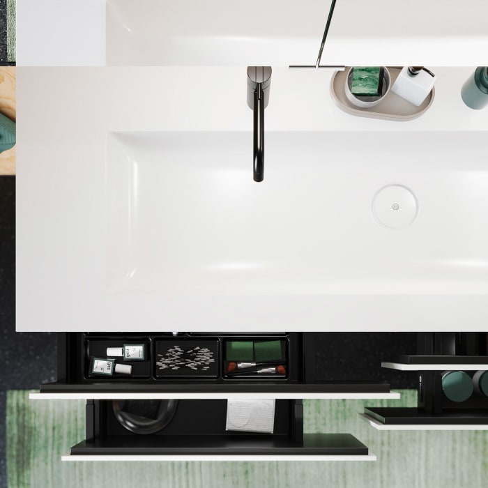 burgbad Lin20 Waschtischunterschrank mit Mineralguss-Waschtisch 142 cm, 4 Auszüge