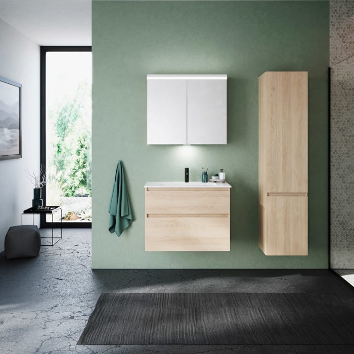 burgbad Lin20 Waschtischunterschrank mit Mineralguss-Waschtisch 82 cm, 2 Auszüge