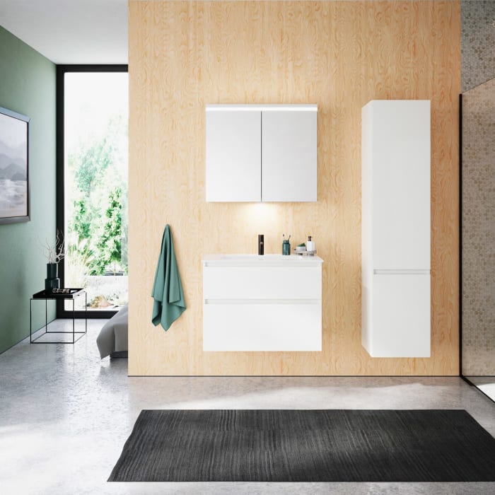 burgbad Lin20 Waschtischunterschrank mit Mineralguss-Waschtisch 82 cm, 2 Auszüge