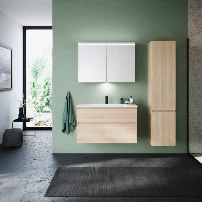 burgbad Lin20 Waschtischunterschrank mit Mineralguss-Waschtisch 102 cm, 2 Auszüge