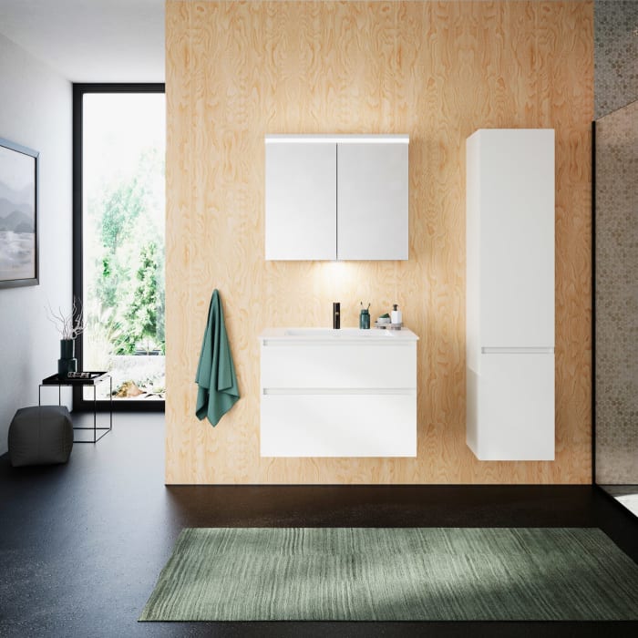 burgbad Lin20 Waschtischunterschrank mit Mineralguss-Waschtisch 82 cm, 2 Auszüge