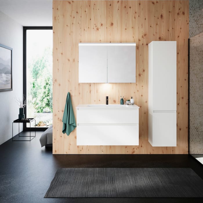 burgbad Lin20 Waschtischunterschrank mit Mineralguss-Waschtisch 102 cm, 2 Auszüge