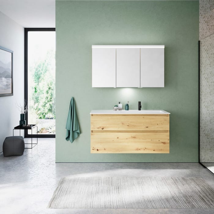 burgbad Lin20 Waschtischunterschrank mit Mineralguss-Waschtisch 122 cm, 2 Auszüge, rechts